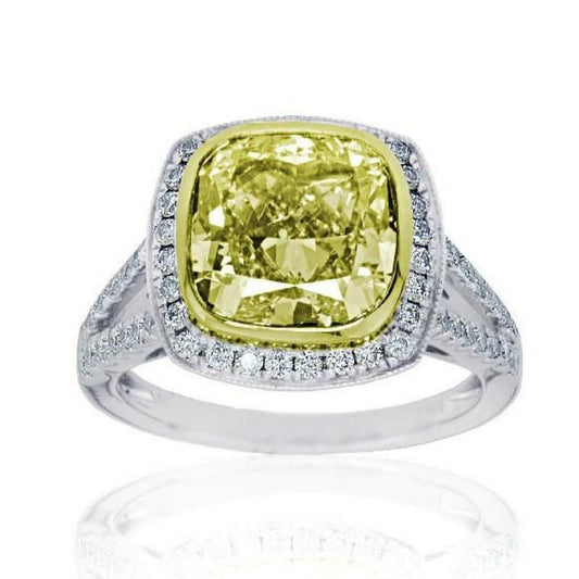 "ENGR02937" Yellow Diamond Cushion Cut Ring