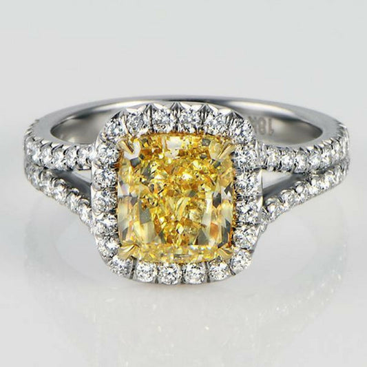 3.24 Total Carat Fancy Yellow Diamond Ladies Engagement Ring GIA
