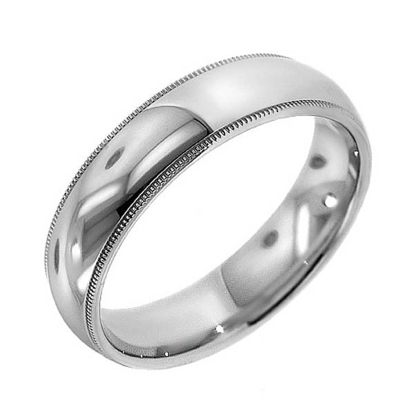 "WEDB01110" 6mm Platinum Wedding Band With Milgrain in Platinum 6mm