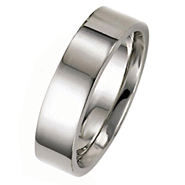 "WEDB01117" 7mm 14KW Gold Flat Wedding Ring in 14K White Gold 7mm