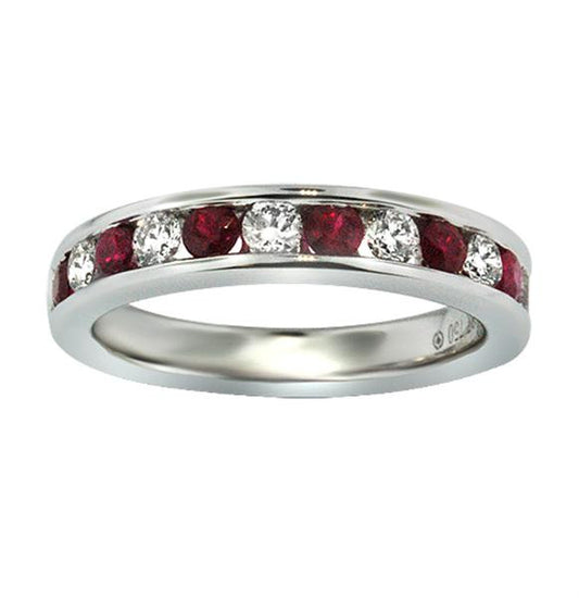 "DBAND01524" Diamond And Ruby Half Way Band in 18K White Gold DBAND01524