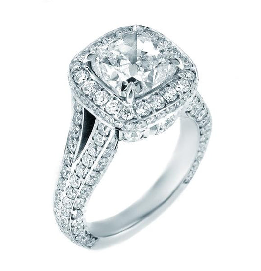 "ENGR02472" Cushion Diamond Engagement Platinum Ring ENGR02472