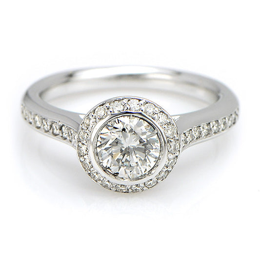 "ENGR02453" Round Diamond Bezel Halo Set Engagement Ring