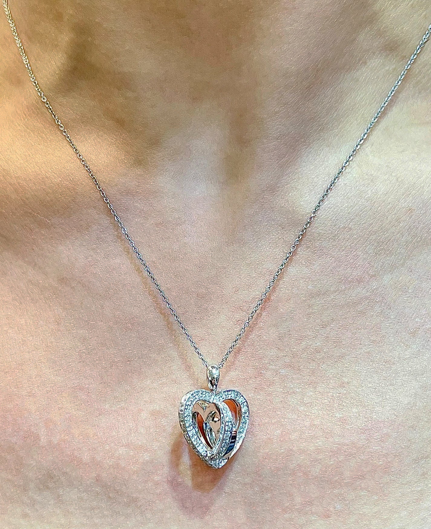 0.86 Carat 3D Heart Shaped Pave Diamond Pendant Necklace