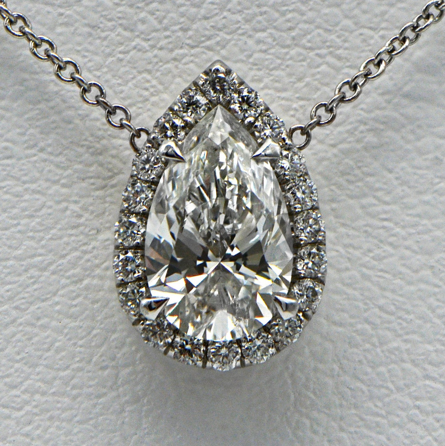"PEND01655" Halo Teardrop Pear Shaped Diamond Pendant