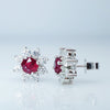 3.63 Total Carat Ruby and Diamond Flower Motif Stud Earring in 18K White Gold