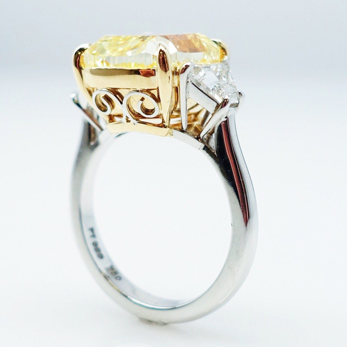 "ENGR03132" Three Stone Fancy Yellow Cushion Cut Ring