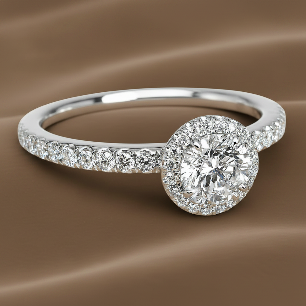 "ENGR03192" Round Cut Halo Set Pave Diamond Engagement Ring