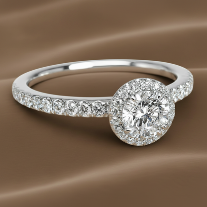 "ENGR03192" Round Cut Halo Set Pave Diamond Engagement Ring