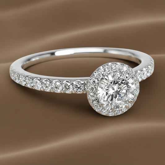 "ENGR03192" Round Cut Halo Set Pave Diamond Engagement Ring