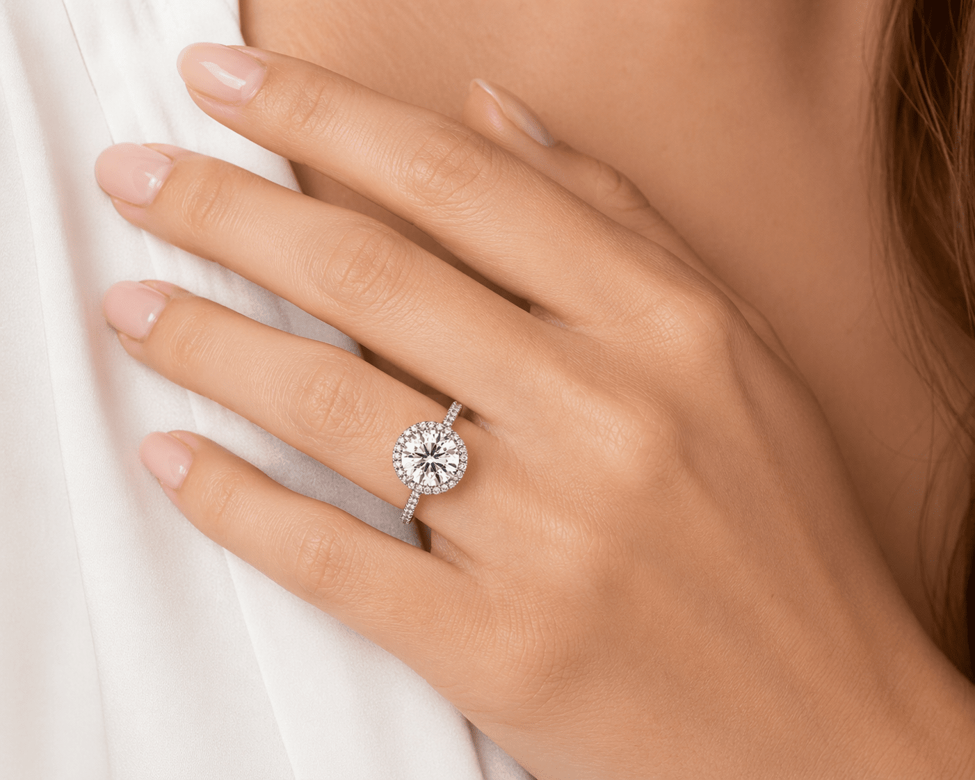 "ENGR03305" Round Diamond With Thin Halo Engagement Ring in Platinum