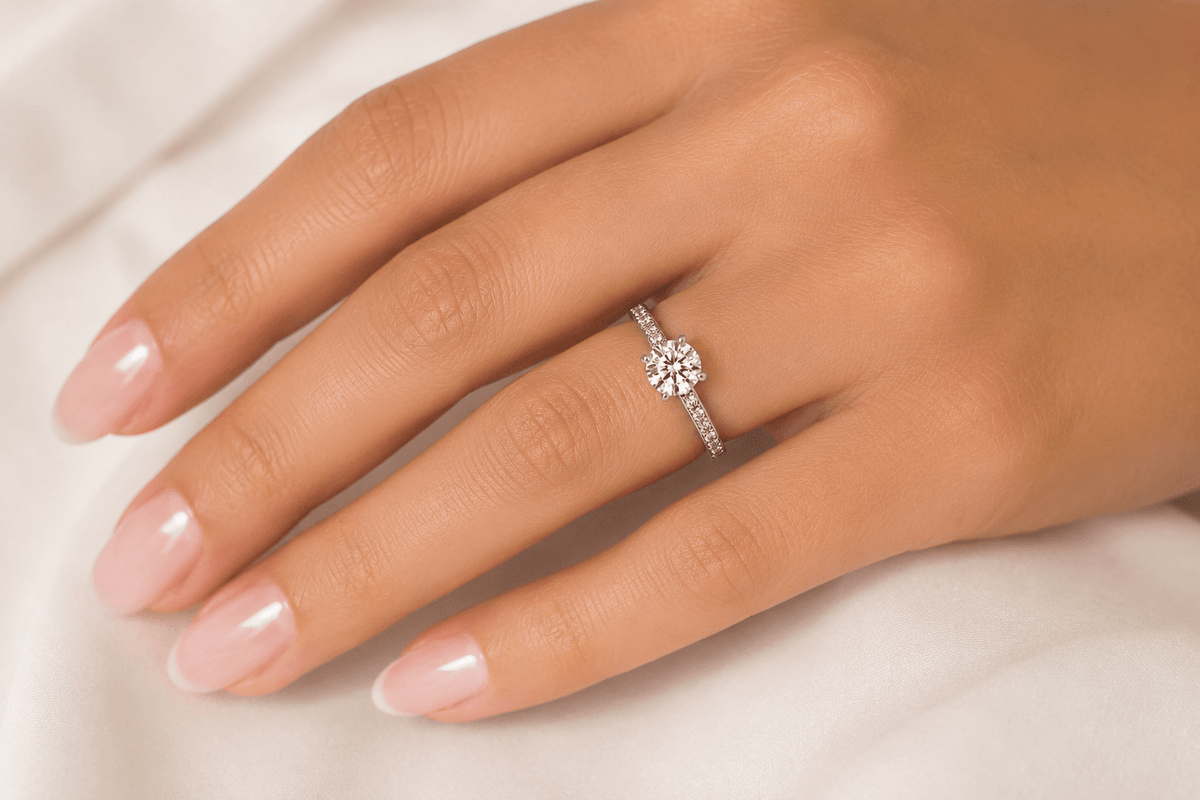 "ENGR01601" 1.38 Carat Round Diamond Classic Style Engagement Ring with Diamond Band in Platinum