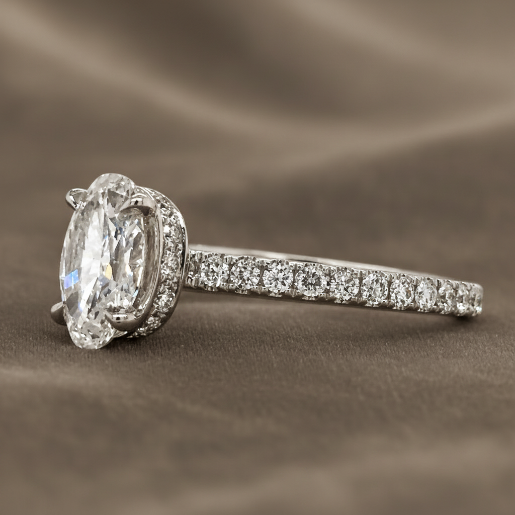"ENGR03101" 1.01 Carat Oval Shaped Hidden Halo Engagement Ring with MicroPavé