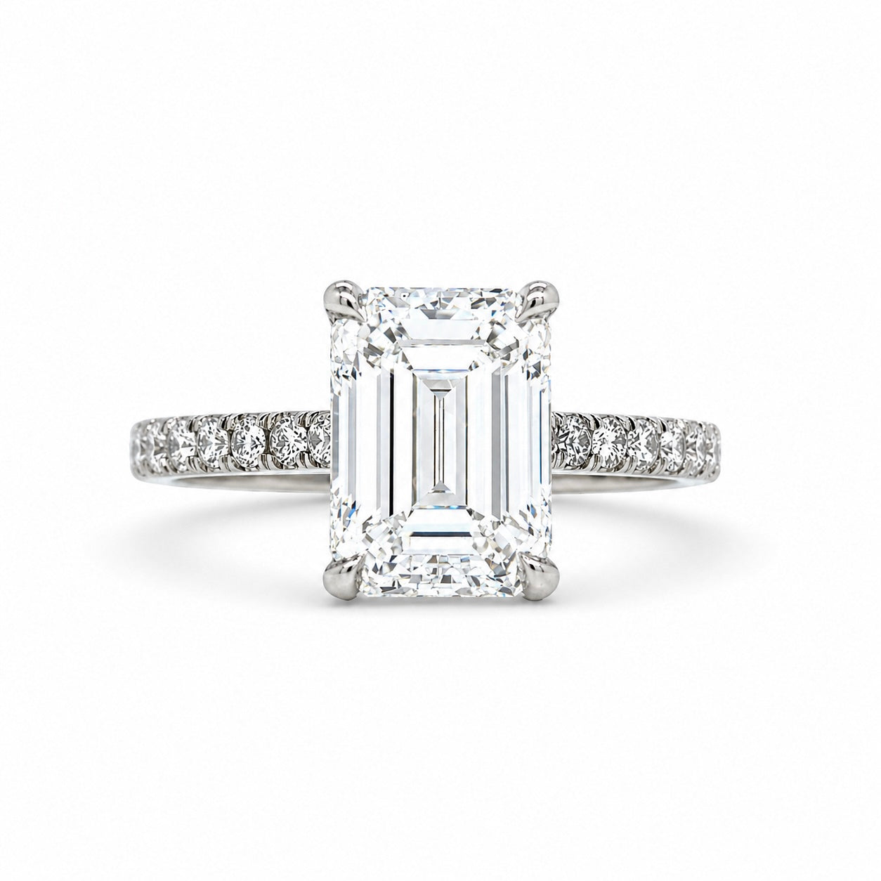 "ENGR03003" Emerald Cut Solitaire Diamond Engagement Ring With Pave