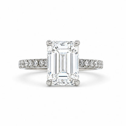"ENGR03003" Emerald Cut Solitaire Diamond Engagement Ring With Pave