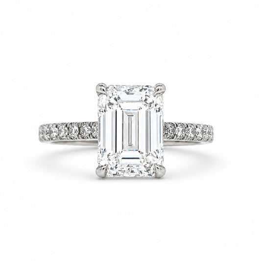 "ENGR03003" Emerald Cut Solitaire Diamond Engagement Ring With Pave
