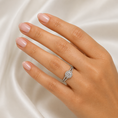 "ENGR02519" 1.60 Carat Round Diamond Split Shank With Halo Engagement Ring