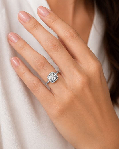 "ENGR03293" Cushion Shaped Diamond Halo Engagement Ring in Platinum