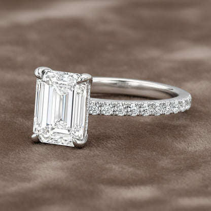 "ENGR03003" Emerald Cut Solitaire Diamond Engagement Ring With Pave