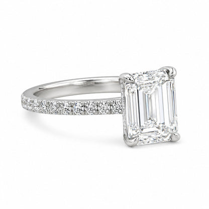 "ENGR03003" Emerald Cut Solitaire Diamond Engagement Ring With Pave
