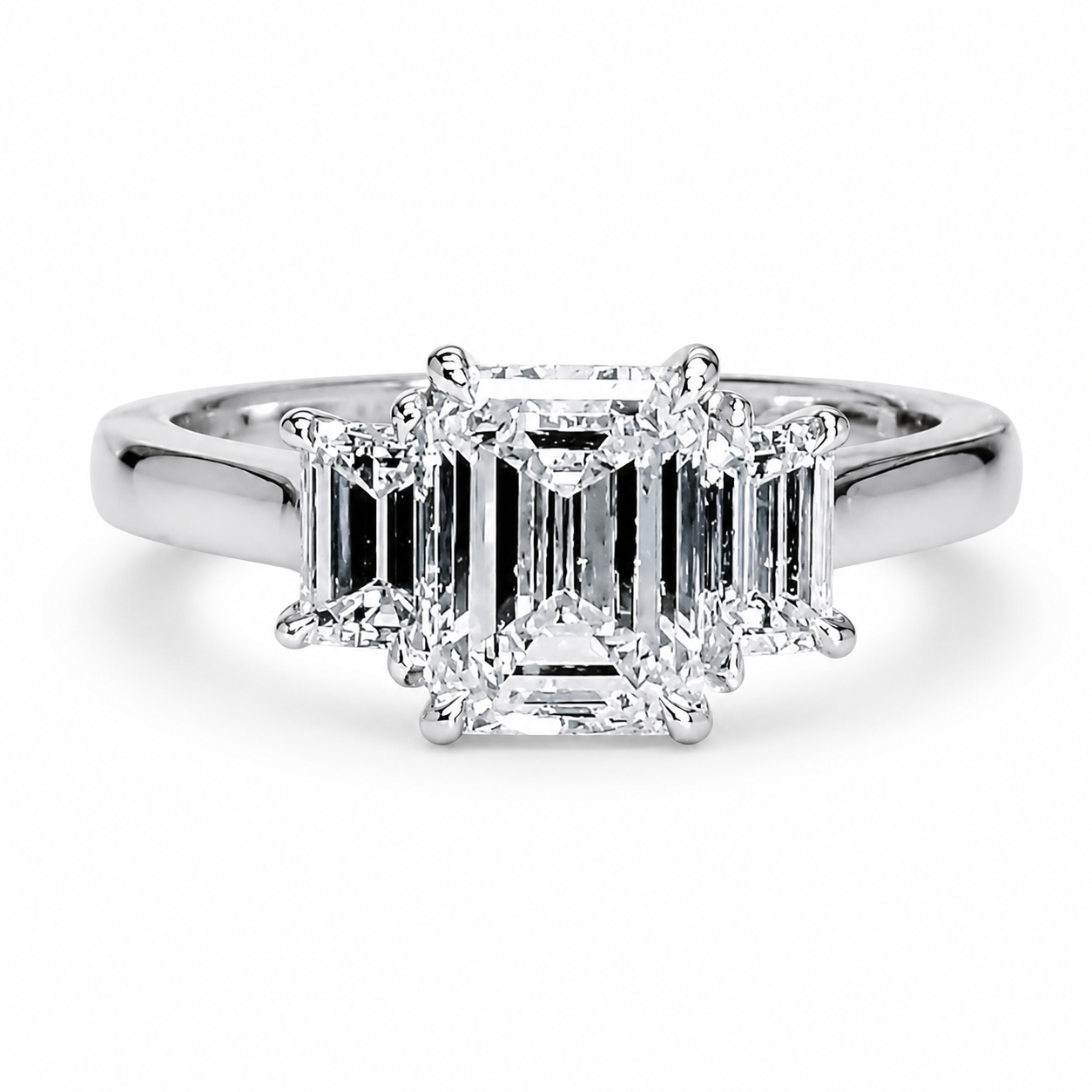 "ENGR03049" Three Stone Emerald Cut Diamond Engagement Ring