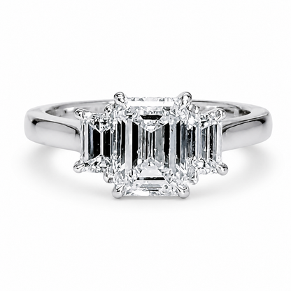 "ENGR03049" Three Stone Emerald Cut Diamond Engagement Ring