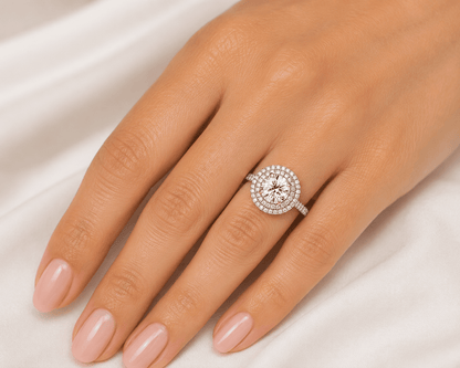 "ENGR03402" 2 Carat Double Halo Round Diamond Engagement Ring in 18K White Gold