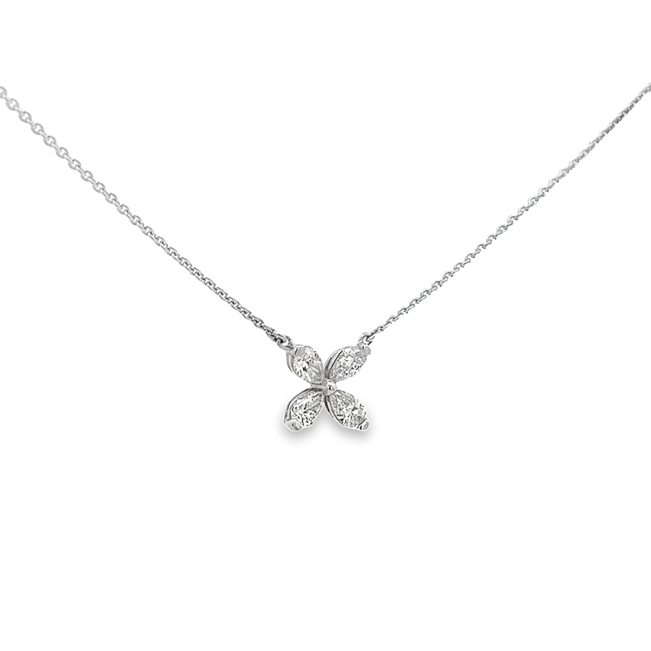 0.65 Carat Flower Shape Diamond Pendant Necklace in 18K White Gold | SEA Wave Diamonds