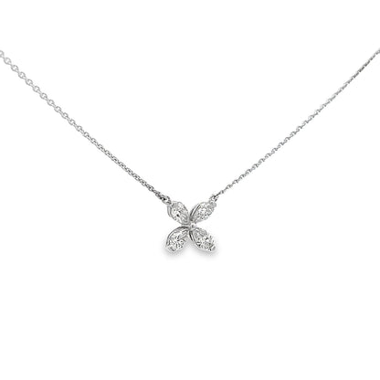 0.65 Carat Flower Shape Diamond Pendant Necklace in 18K White Gold | SEA Wave Diamonds