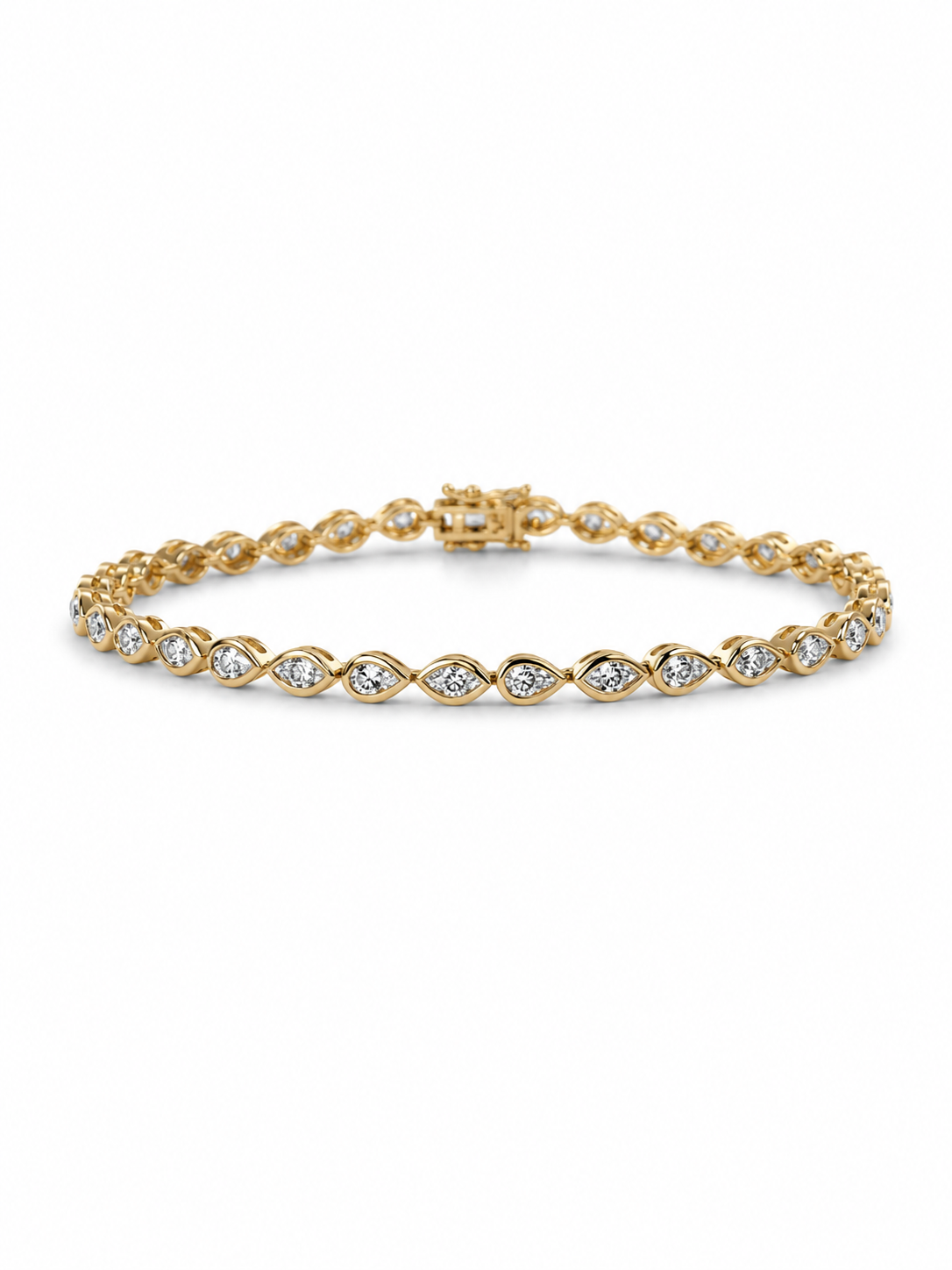 Natural Diamond Pear & Marquise Cut Bezel Set Tennis Bracelet BRAC10115 ~ 2.55 carats 18K Yellow Gold