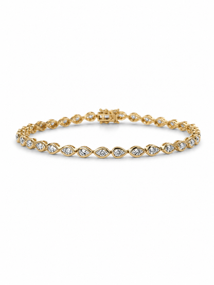 Natural Diamond Pear & Marquise Cut Bezel Set Tennis Bracelet BRAC10115 ~ 2.55 carats 18K Yellow Gold