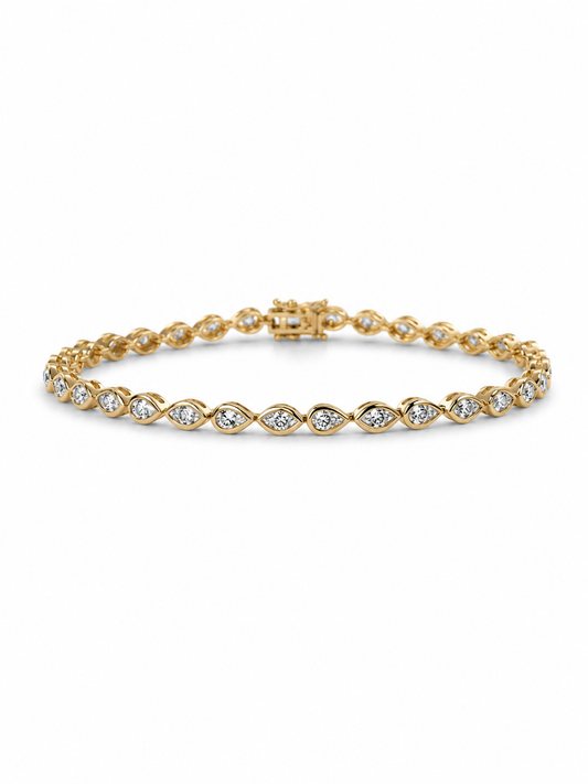 Natural Diamond Pear & Marquise Cut Bezel Set Tennis Bracelet BRAC10115 ~ 2.55 carats 18K Yellow Gold