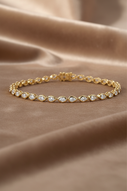 Natural Diamond Pear & Marquise Cut Bezel Set Tennis Bracelet BRAC10115 ~ 2.55 carats 18K Yellow Gold