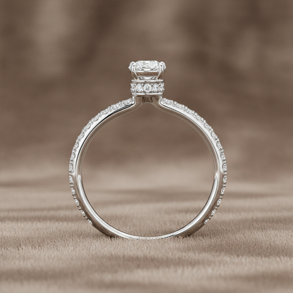 "ENGR03232" 0.73 Carat Round Diamond with Hidden Halo Pavé Style Engagement Ring in 18K White Gold