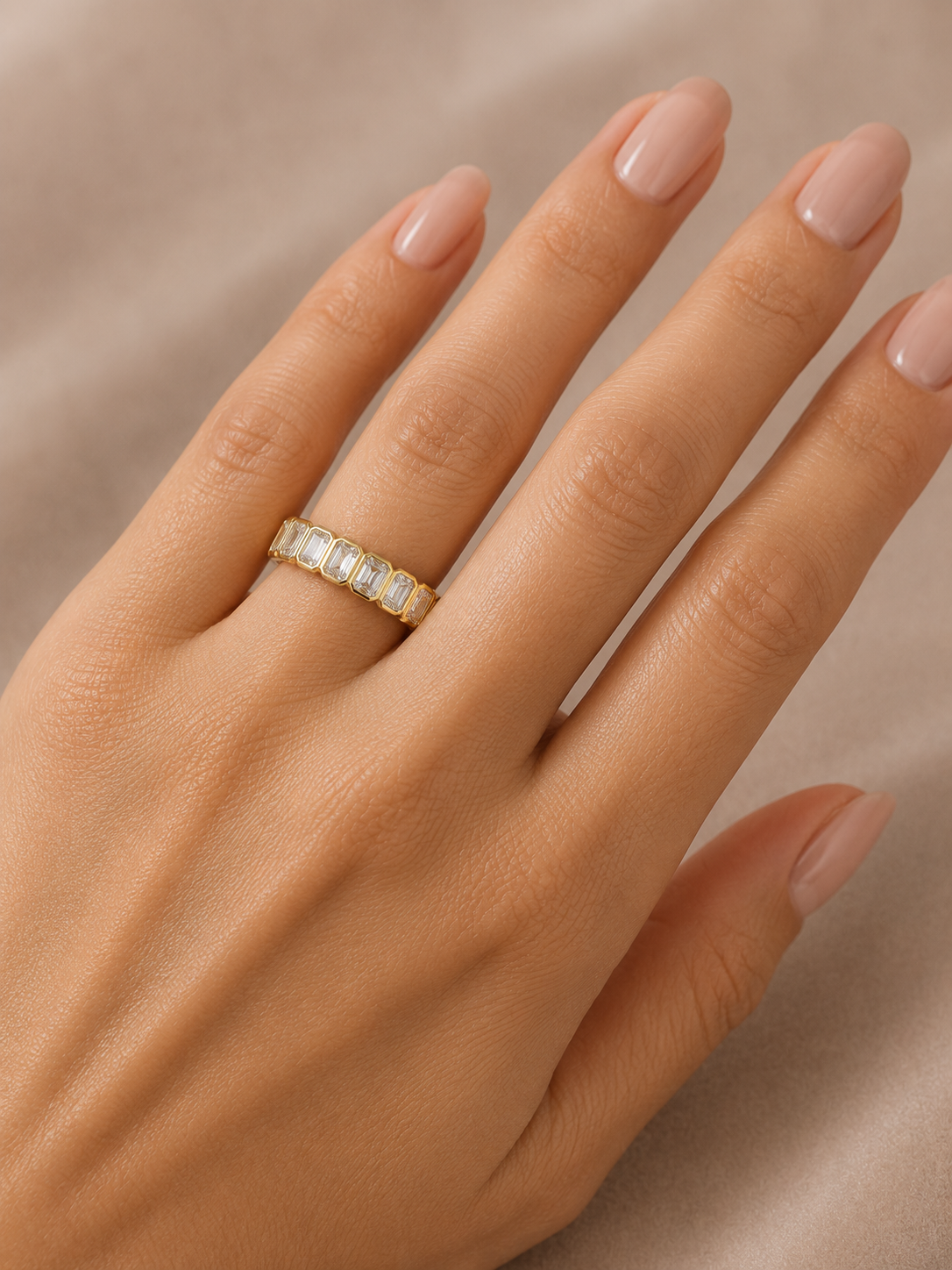 4.83 carat Lab Grown Diamond ETNBD01097~Emerald Cut Bezel Set Eternity Band