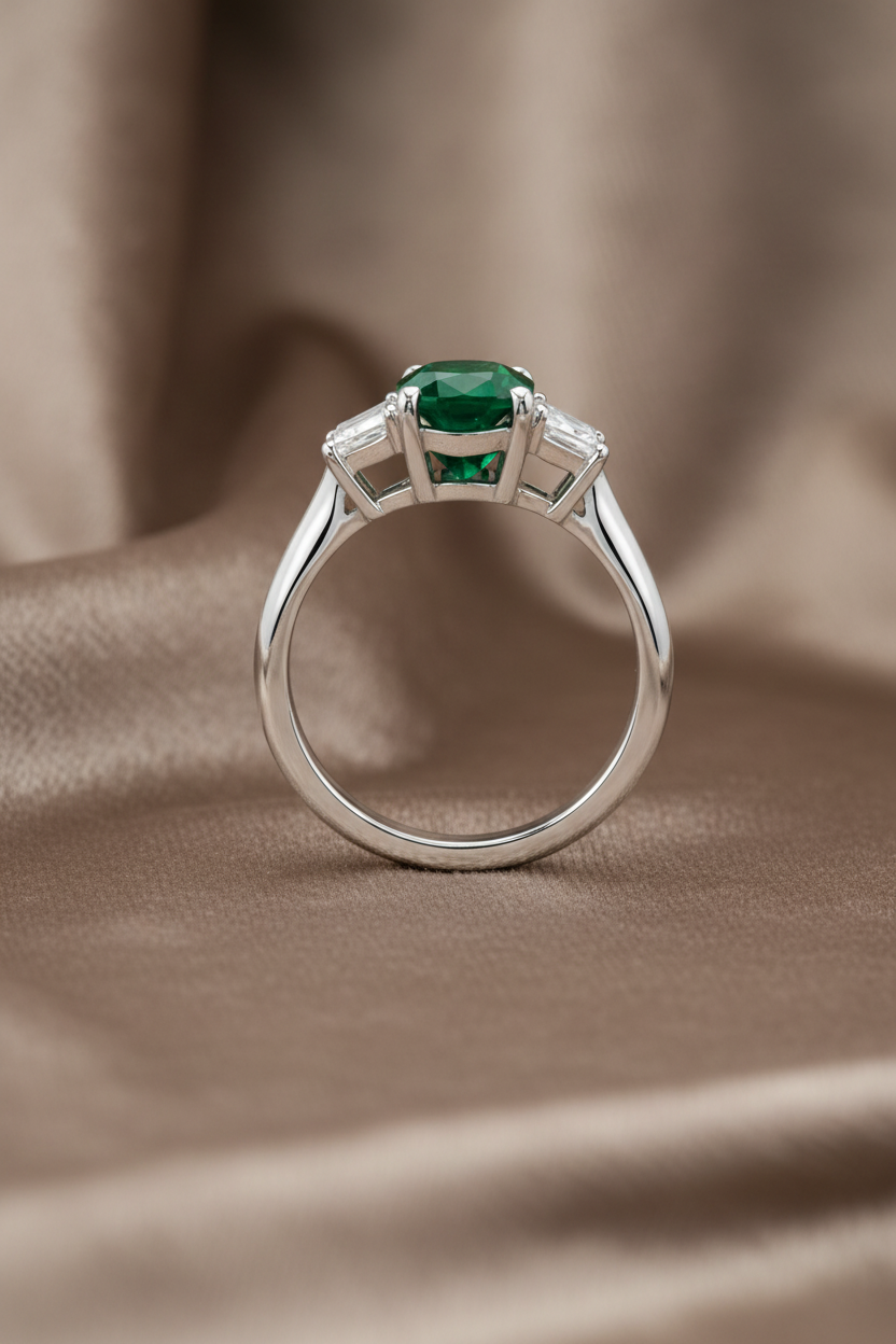 Natural Cushion & Emerald Cut Diamond Three Stone Ring RINGS1123