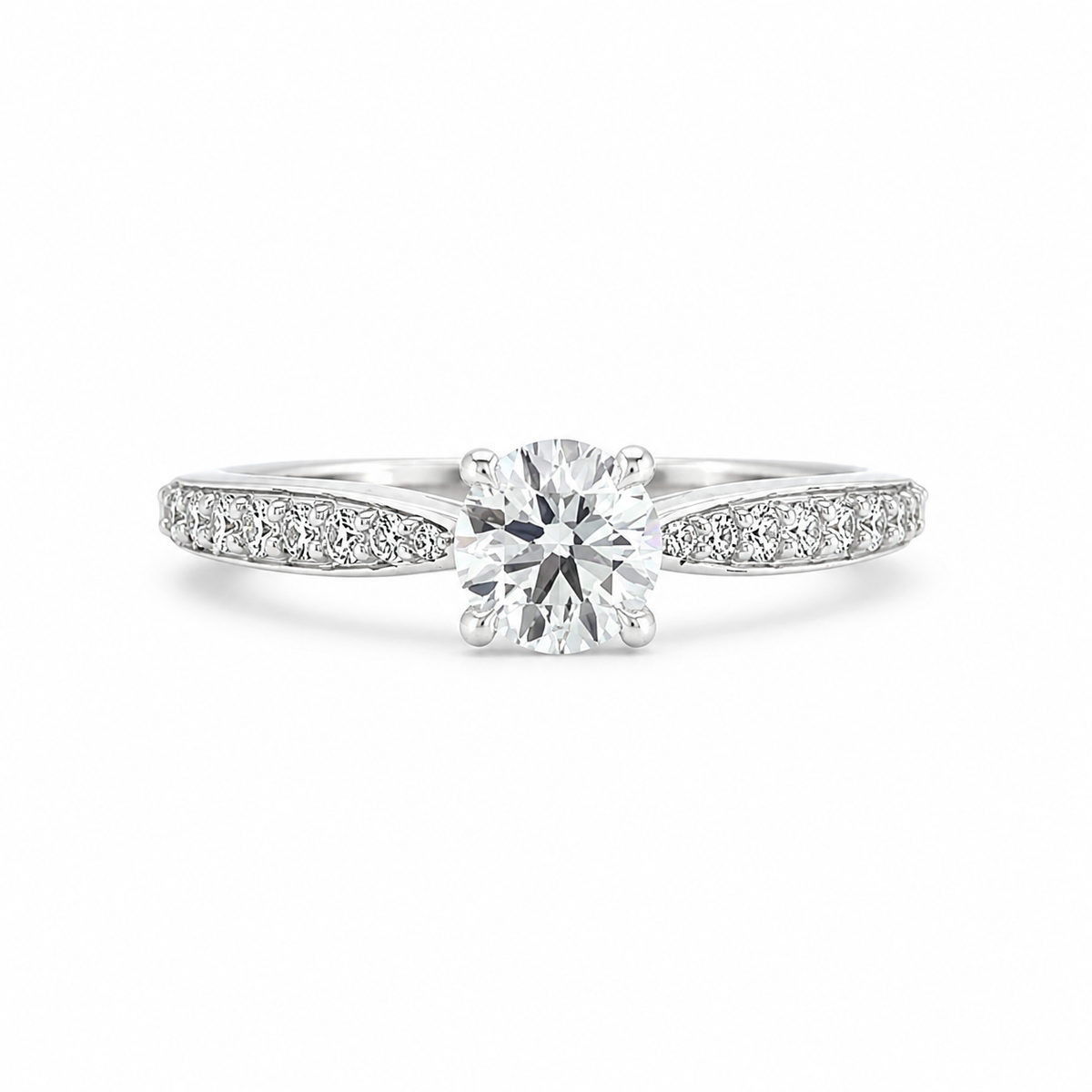 "ENGR03356" 0.90 Carat Round Brilliant Diamond Classic Cathedral Style Engagement Ring in 18K White Gold