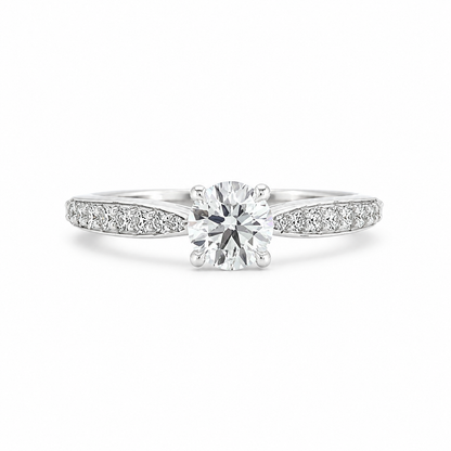 "ENGR03356" 0.90 Carat Round Brilliant Diamond Classic Cathedral Style Engagement Ring in 18K White Gold