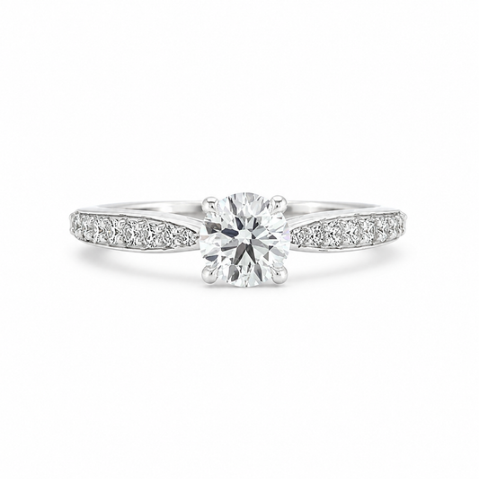 "ENGR03356" 0.90 Carat Round Brilliant Diamond Classic Cathedral Style Engagement Ring in 18K White Gold
