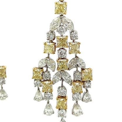 "EARR00893" Fancy Yellow Diamond Chandelier Style Two Tone Earrings 24.20CT
