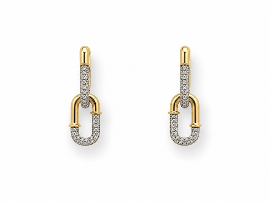 Avery Pave Diamond Link Earrings~ 18K Yellow Gold