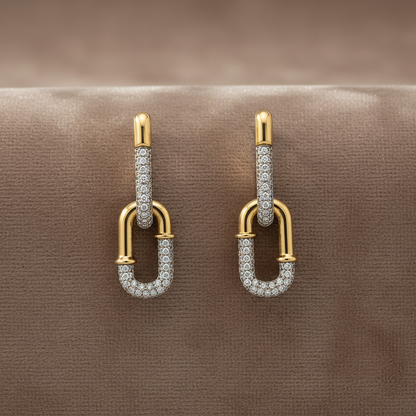 Avery Pave Diamond Link Earrings~ 18K Yellow Gold