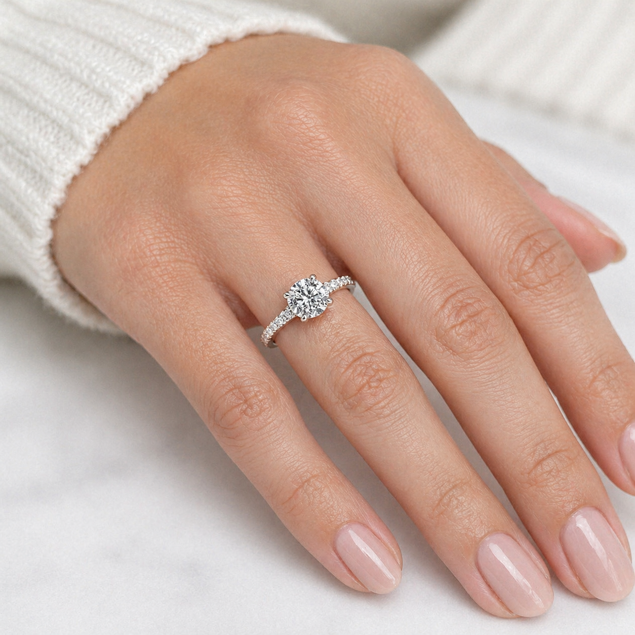 "ENGR03194" Diamond Pave Engagement Ring 18K White Gold