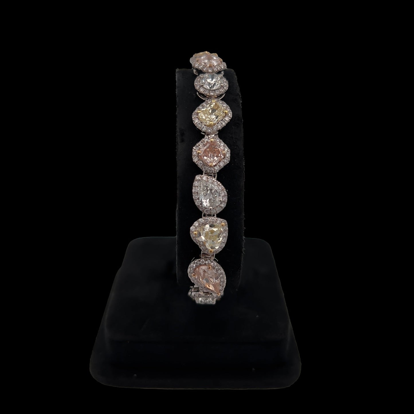 17.89CT Multi Shaped/Color Diamond Tennis Bracelet, GIA Certified Stones, set in 18K Gold
