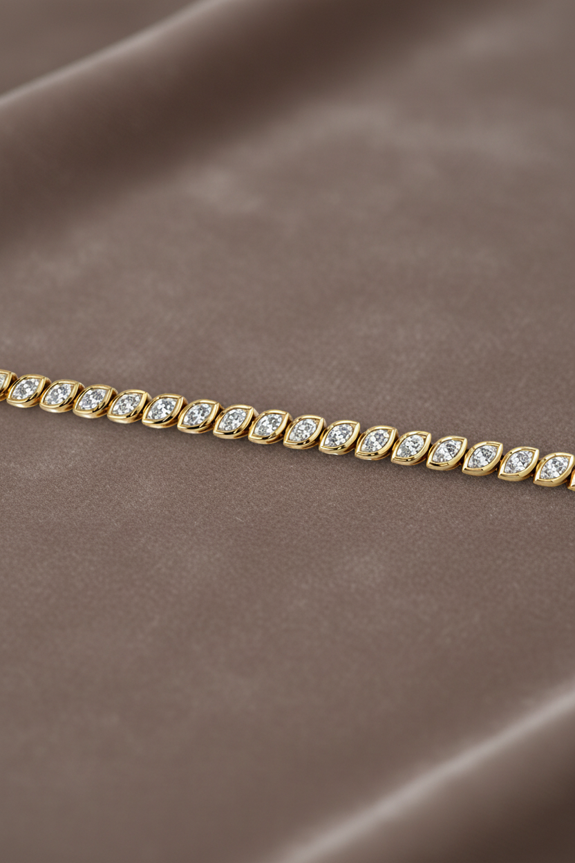 Natural Diamond Marquise Cut Bezel Set Tennis Bracelet BRAC10117~ 3.95 carats 18K Yellow Gold