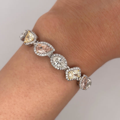 17.89CT Multi Shaped/Color Diamond Tennis Bracelet, GIA Certified Stones, set in 18K Gold