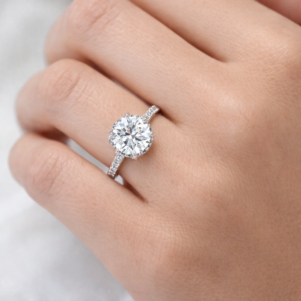 "ENGR03442" 1.52 Carat GIA Round Diamond Halo Engagement Ring in Platinum