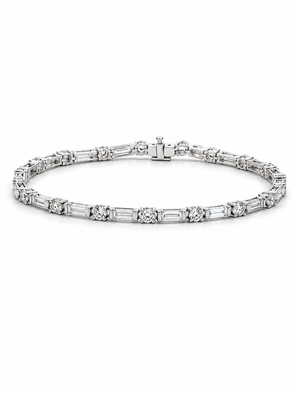 Natural Diamond Round & Baguette Cut Tennis Bracelet BRAC10036~ 3.52 carats Platinum