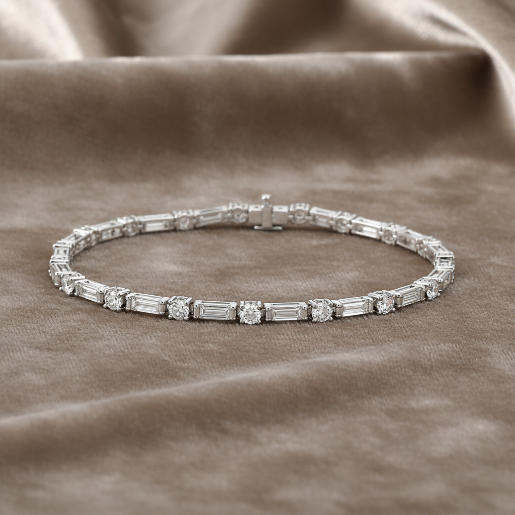 Natural Diamond Round & Baguette Cut Tennis Bracelet BRAC10036~ 3.52 carats Platinum