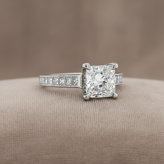 2.29 Total Carat Cushion Channel-Set Engagement Ring G VS2 White Gold